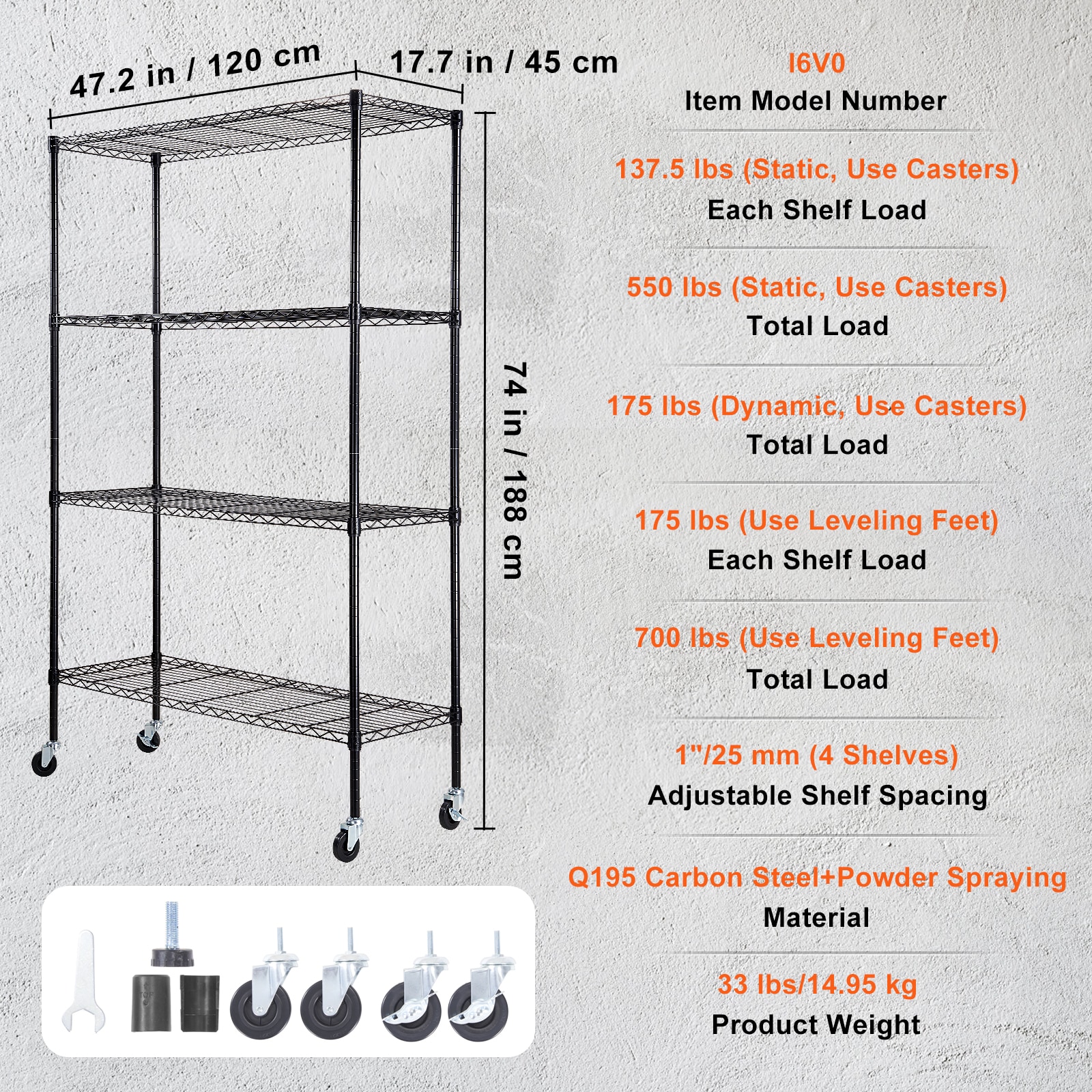 Heavy Duty Metal Storage Shelving Unit With Wheels 4 Tier Rack_voghion.com